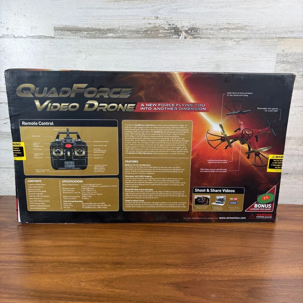 Quad Force Video Drone 4K 720p, SD Card LCD Display. Beginner Drone